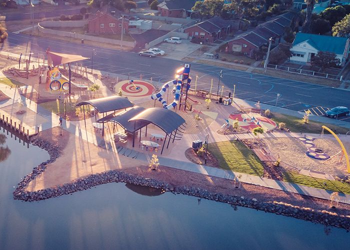 The play space is shaped like an eaglehawk, seen from the air. Photo: Bendigo Aerial.
