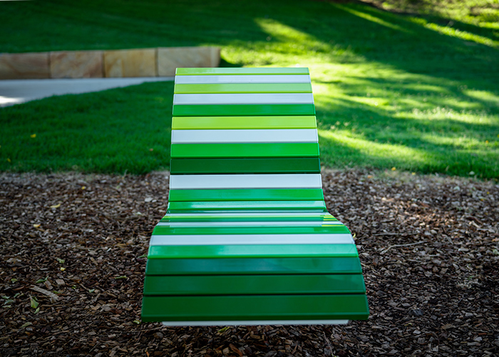 Mall Sun Lounge with battens in Pearl White, Lycra Strip Green, Viper Green and Shamrock Green.