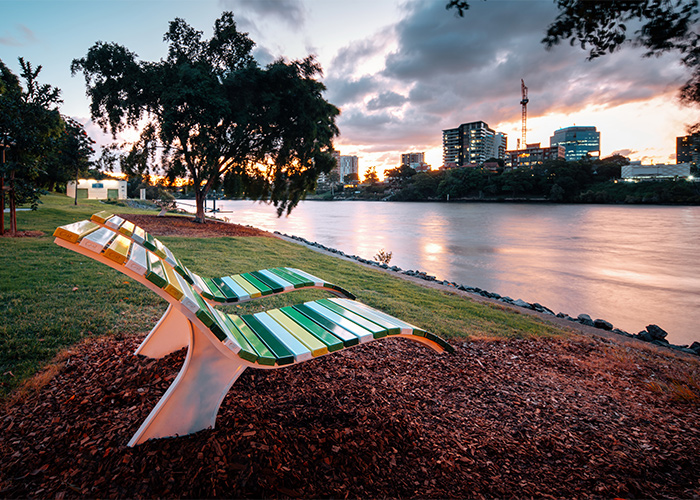 Mall Sun Lounges with battens in Pearl White, Lycra Strip Green, Viper Green and Shamrock Green.