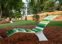 Mall Sun Lounge with battens in Pearl White, Lycra Strip Green, Viper Green and Shamrock Green.