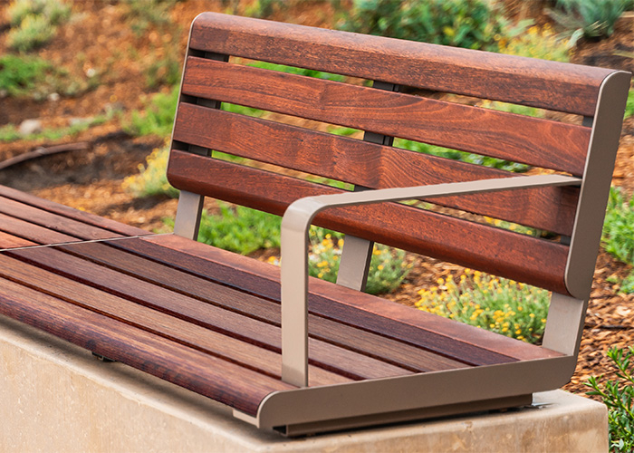 Linea Seat and Bench (1200mm, 1800mm) plinth-fixed with hardwood battens, Jasper frames.
