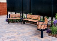 Aria Seating System (2S-C45-3S-C45-2S), aluminium Spotted Gum battens, Textura Night Sky frame.