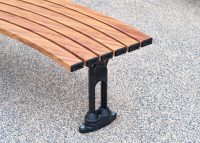 Mall Curved Slim Bench (CMM8-C), aluminium woodgrain battens in Spotted Gum, Textura Night Sky frame.