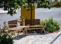 Aria Seating System (2S-C45-2S) Splay leg and arm, aluminium Bush Cherry battens, Textura Doe Skin frame.
