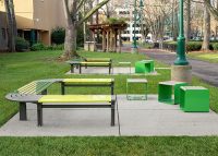 Aria Seating System (CMA4 C-shape) and Linea Cube (LIC6) in Shamrock, Viper, Lycra Strip Green, Woodland Grey, Beach Oak Grey.