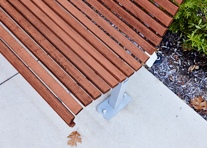 Classic Plaza Seat (CMP1) with eco-certified hardwood battens and Palladium Silver frame.