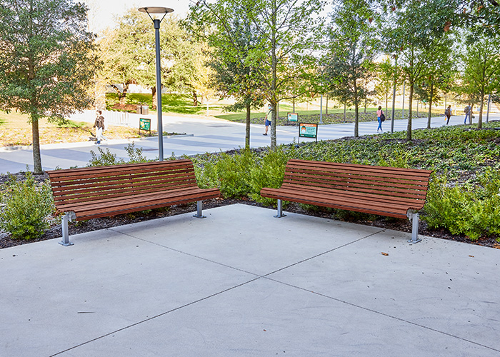 Classic Plaza Seat (CMP1) with eco-certified hardwood battens and Palladium Silver frame.
