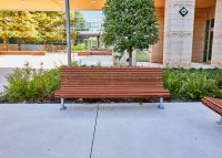 Classic Plaza Seat (CMP1) with eco-certified hardwood battens and Palladium Silver frame.