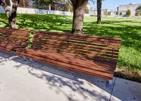 Classic Plaza Seat (CMP1) with eco-certified hardwood battens and Palladium Silver frame.