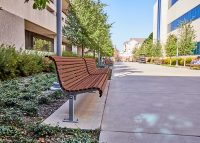 Classic Plaza Seat (CMP1) with eco-certified hardwood battens and Palladium Silver frame.