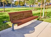 Classic Plaza Seat (CMP1) with eco-certified hardwood battens and Palladium Silver frame.