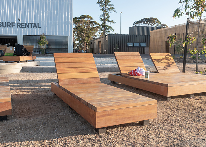 Custom double and single sun loungers for URBNSURF Melbourne.