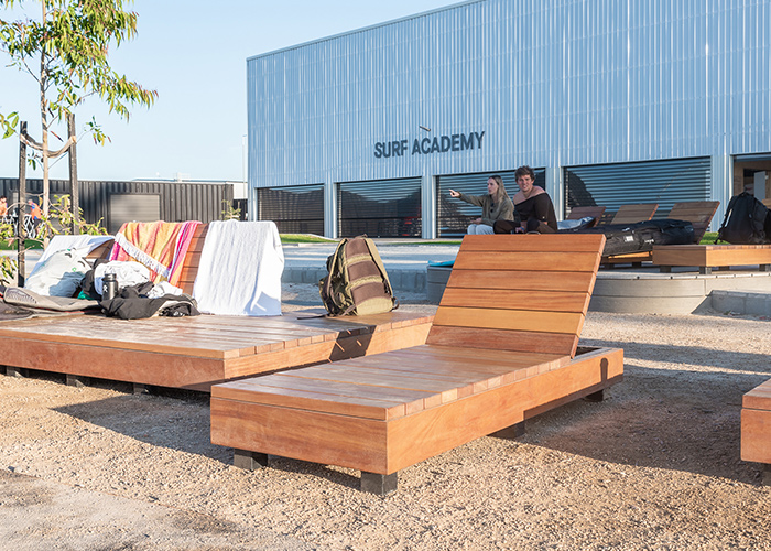 Custom double and single sun loungers for URBNSURF Melbourne.
