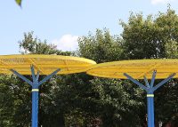ChillOUT Tree (CT1) Powered with Brilliant Yellow roof, Ribbon perforation, trunk in Bondi Blue.