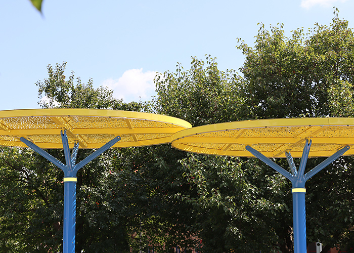 ChillOUT Tree (CT1) Powered with Brilliant Yellow roof, Ribbon perforation, trunk in Bondi Blue.