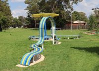 Tailored Mall Curved Slim Bench in Bondi Blue, Jaybird Blue and Brilliant Yellow with Pearl White frame.
