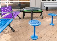 Aria Seating System, S-shape, with Cafe Table (T1), Cafe Stool (S1) and Linea Cube (LIC6).