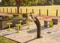 Frame Planter, Cafe Setting, Arqua Drinking Fountain, Linea Seat and Linea Cubes.