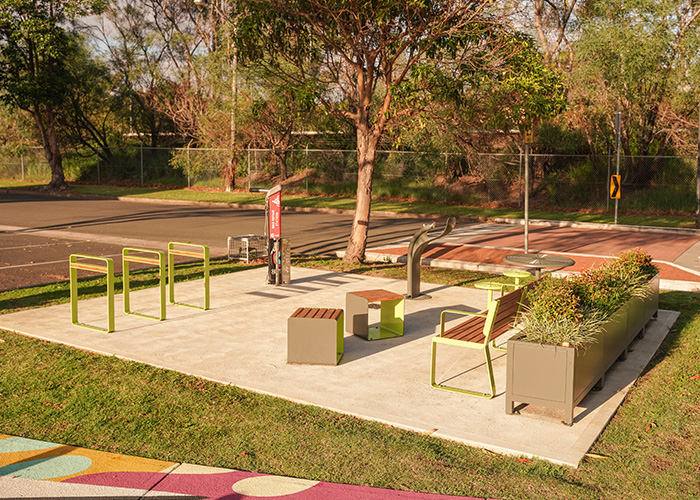 Linea Bicycle Stand, Linea Cube, Linea Seat, Arqua Drinking Fountain and Frame Planter.