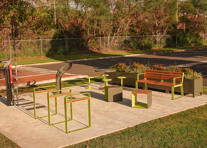 Linea Bicycle Stand, Arqua Drinking Fountain, Linea Cube, Linea Seat, Frame Planter.