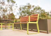 Linea Seat (LIS10) with aluminium Spotted Gum battens, Lycra Strip Green frame.