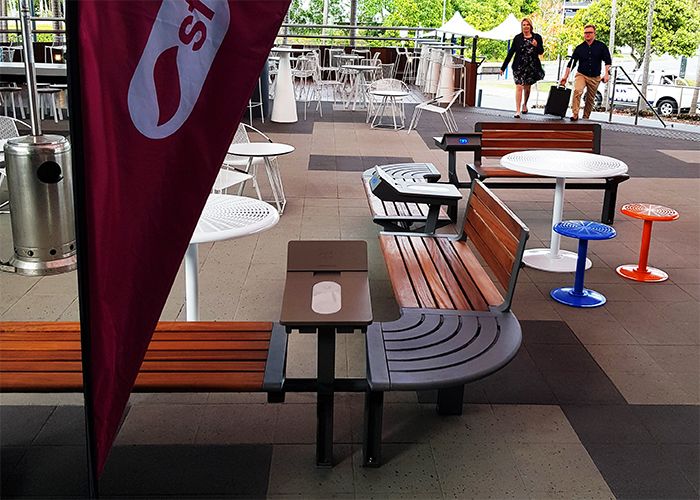 Aria S-Shape configuration at the Home of the Arts entrance.