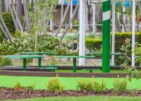 Cafe Round Tables and Stools powder coated in Shamrock.