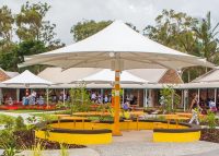 Cafe Round Tables and Stools powder coated in Safety Yellow.