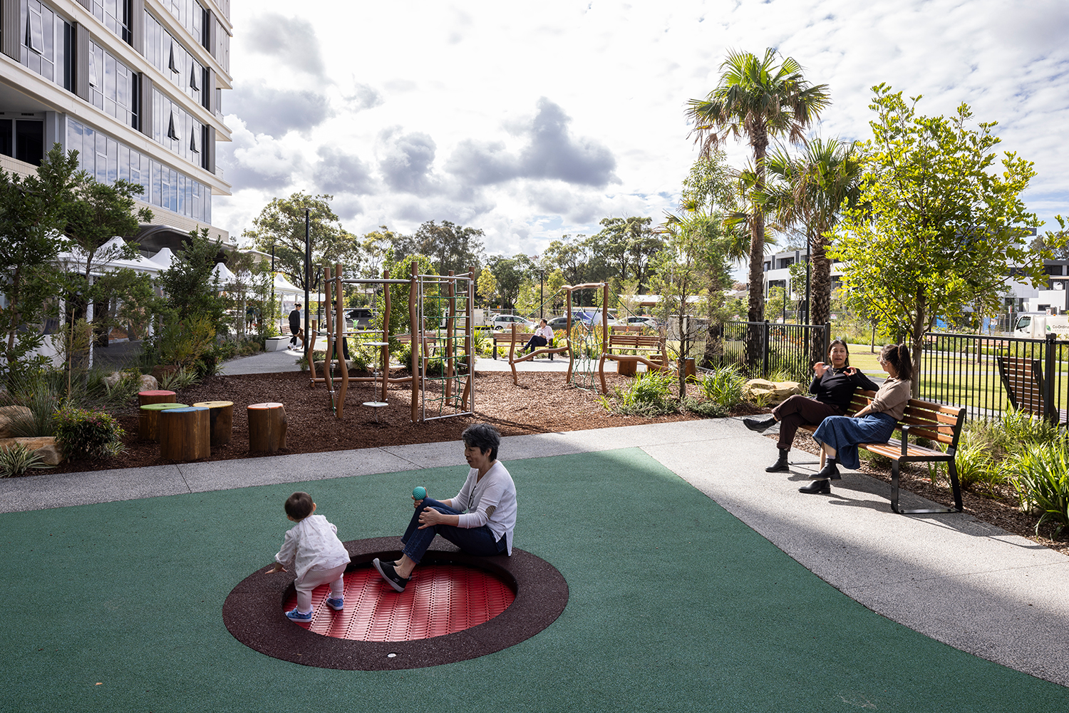 Linea Seat (1800mm) with aluminium Spotted Gum battens, Night Sky frames. Image: Architectus