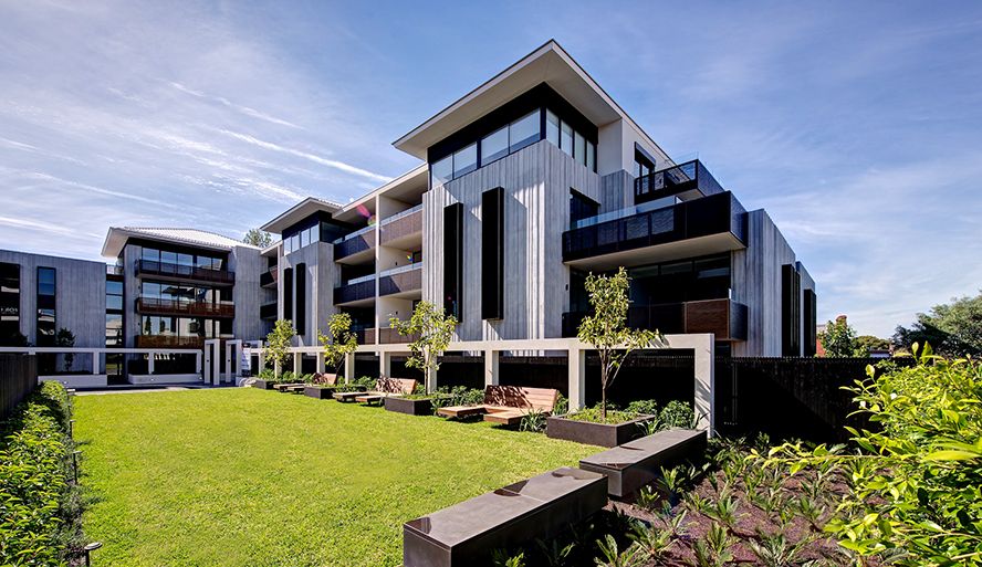 Custom day beds on the lawn at Warleigh Grove, Brighton. Photo: SJB