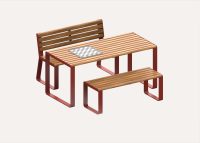 Qty 1 Square Chess Board on a Linea Table Setting with aluminium Spotted Gum battens and Pioneer Red frames.