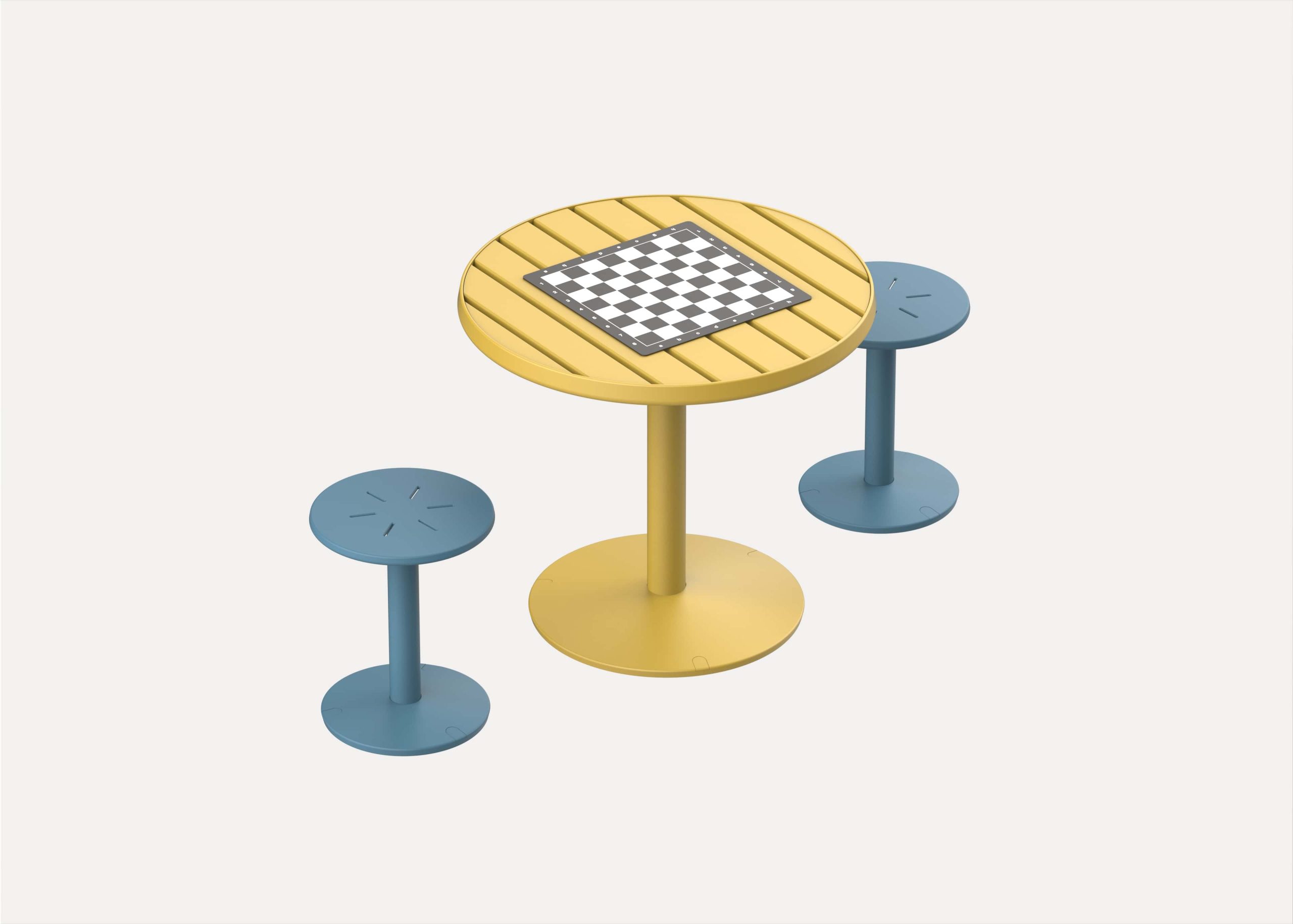 Qty 1 Square Chess Board on a Piatto Table with Mustard battens and frames.