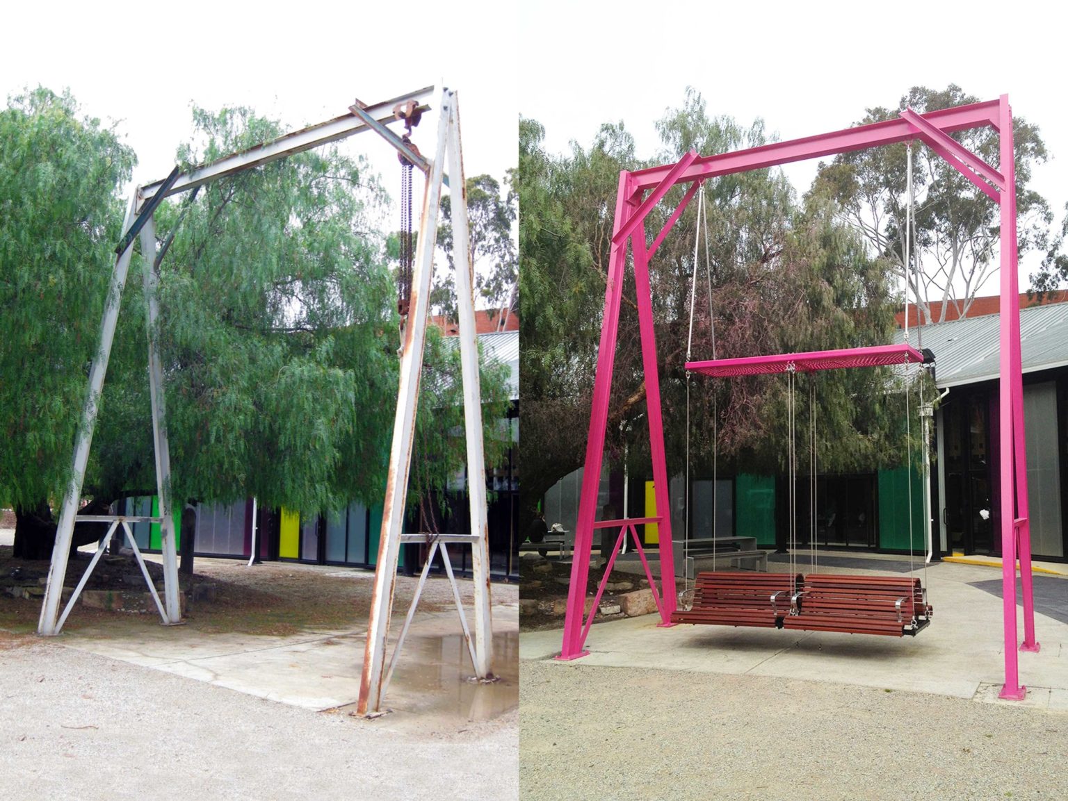 Custom Plaza Back-to-back Swing Seat | Photo courtesy of Tim Hart, Urban Initiatives
