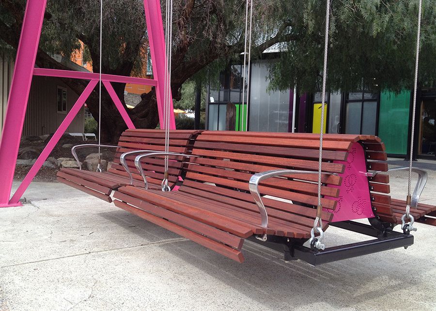 Custom Plaza Back-to-back Swing Seat | Photo courtesy of Tim Hart, Urban Initiatives