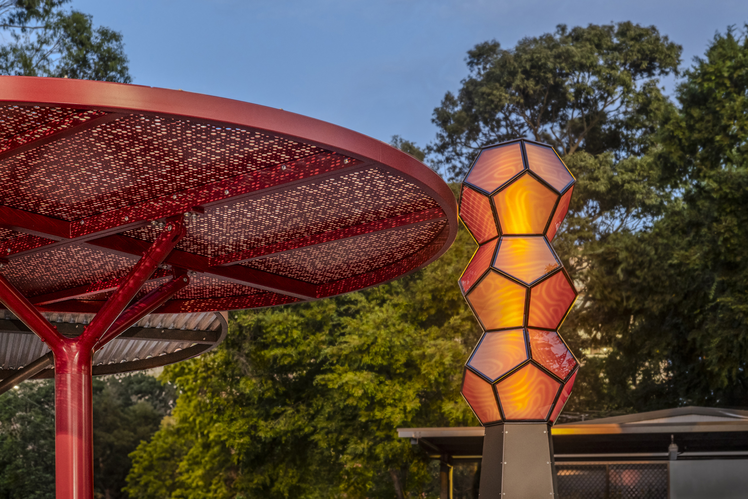 ChillOUT Tree in Pioneer Red with Champagne perforated roof.